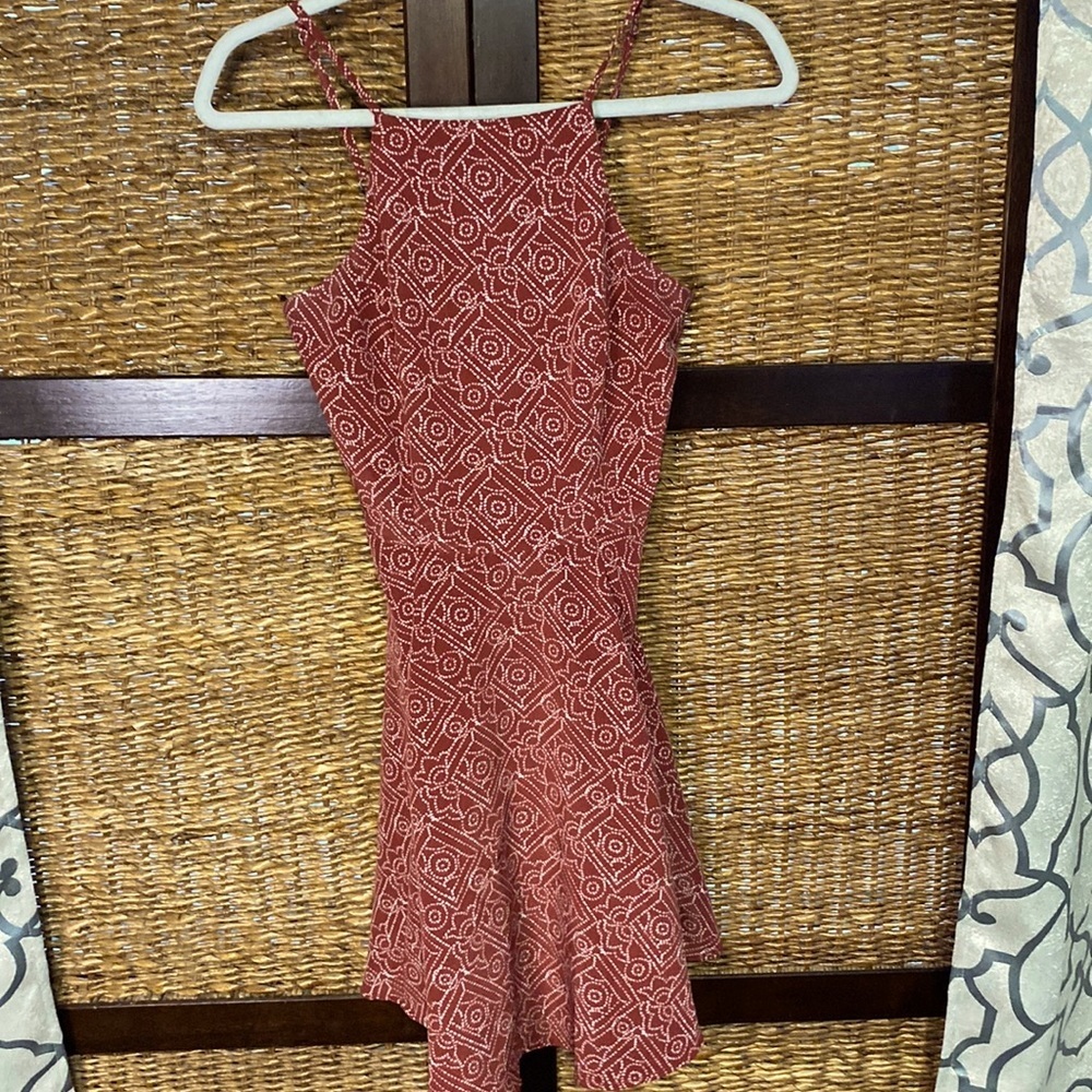 Hollister XS spaghetti strap rust colored with cream design throughout sundress